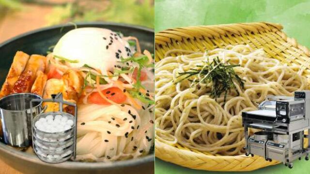 温泉卵を作る鍋と、蕎麦を作る製麺機の画像